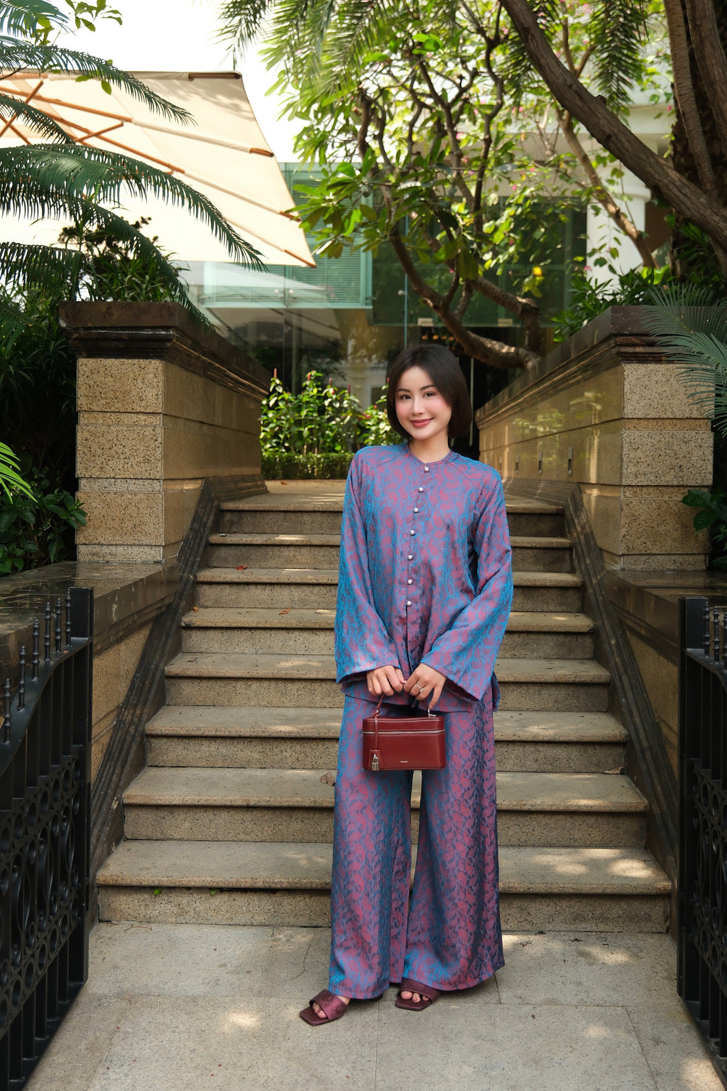 Soft Blossom Silk Set in Navy - front view | RoseBae