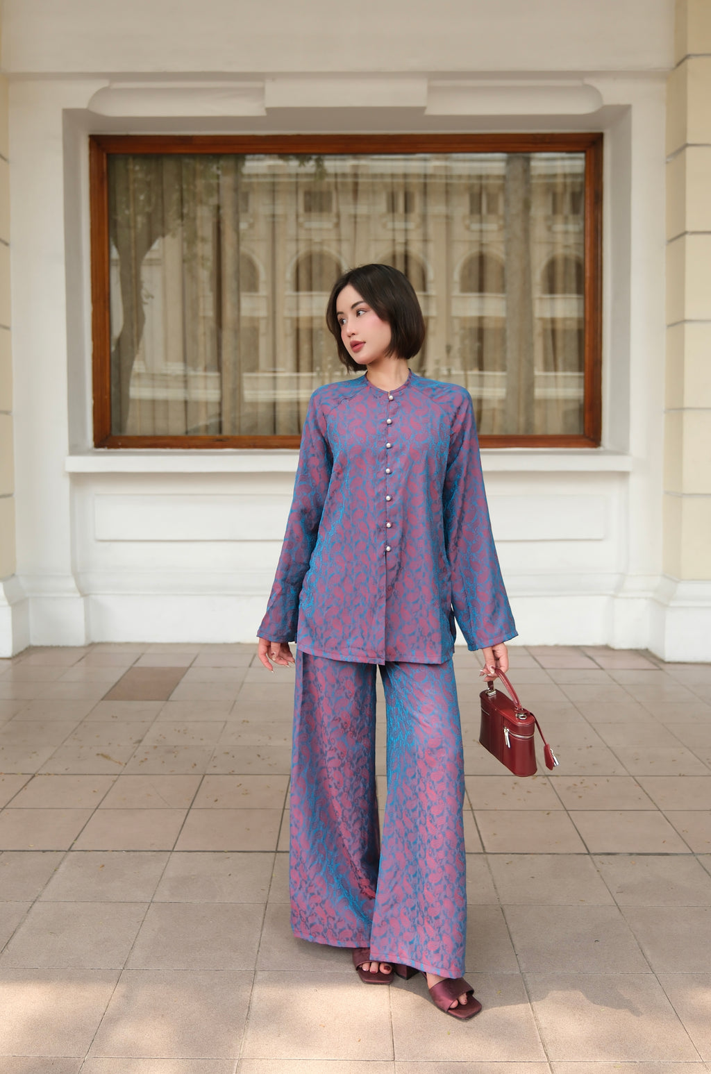 Soft Blossom Silk Set in Navy - detail view | RoseBae