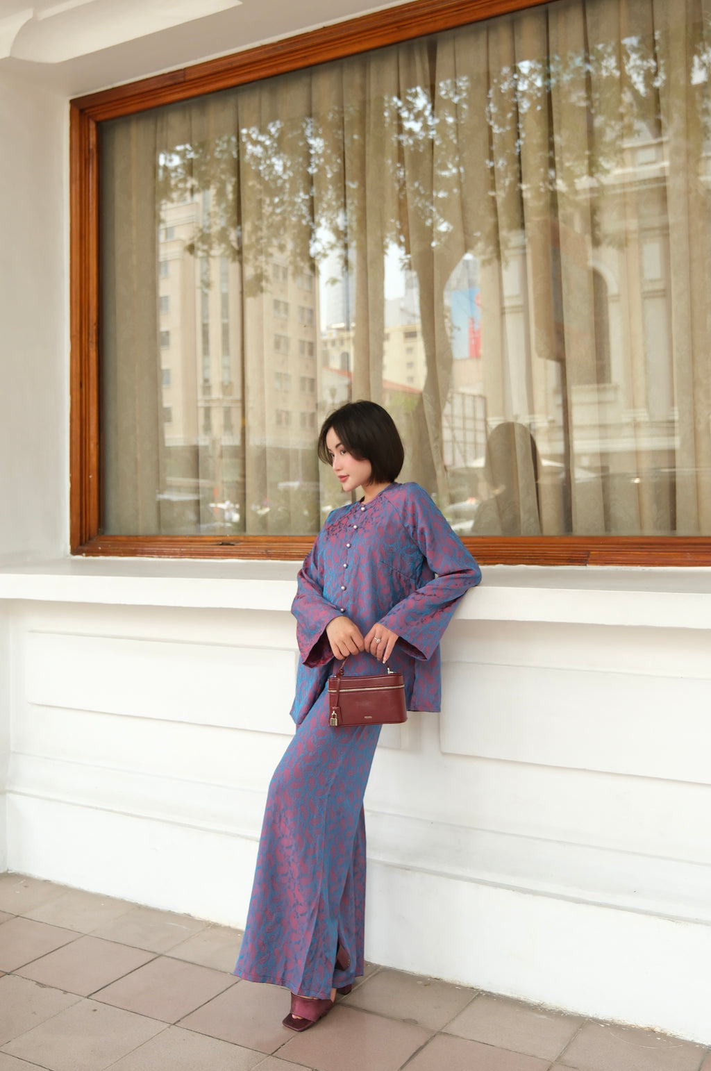Soft Blossom Silk Set in Navy - full outfit | RoseBae