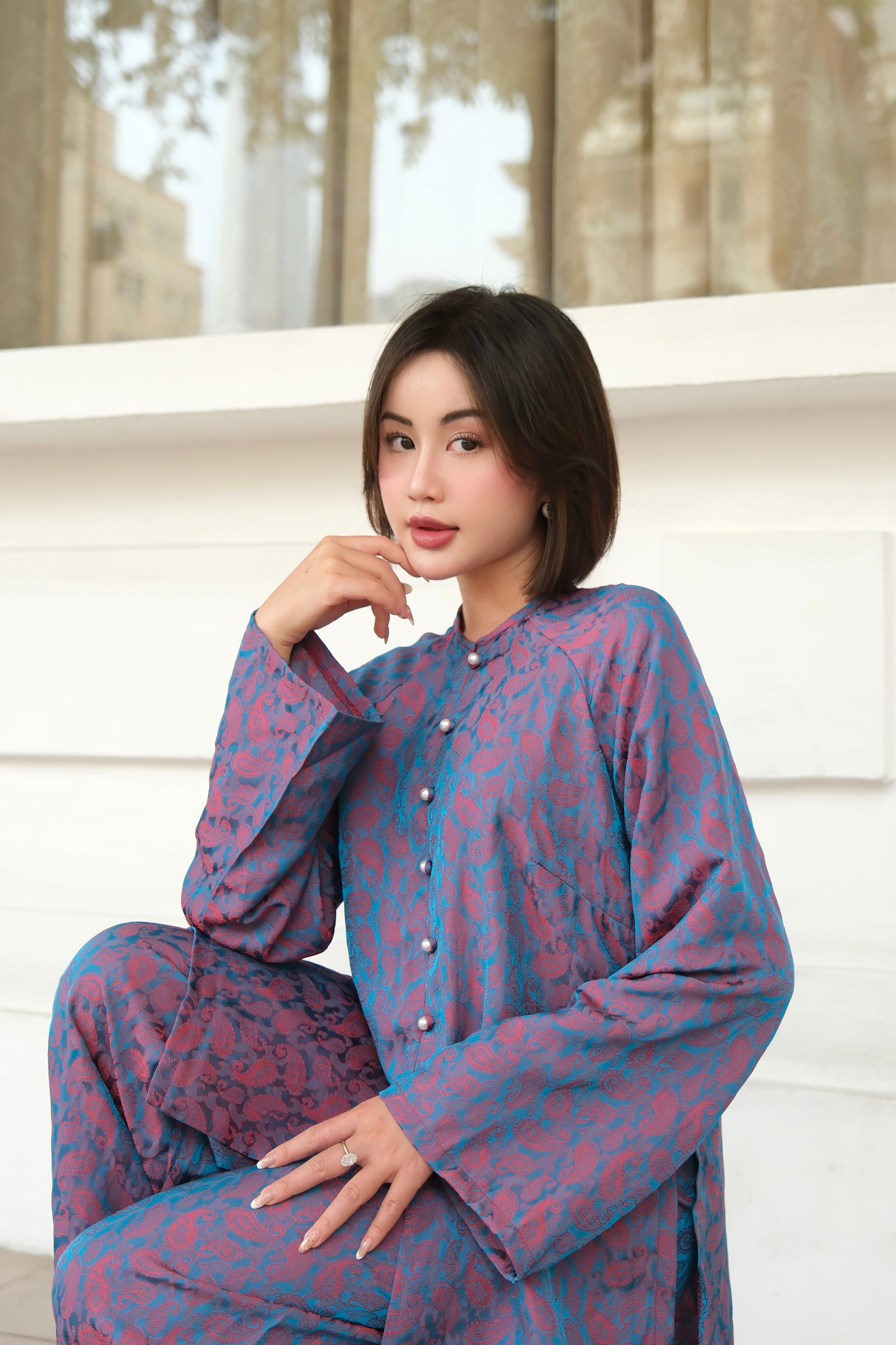 Soft Blossom Silk Set in Navy - close-up | RoseBae