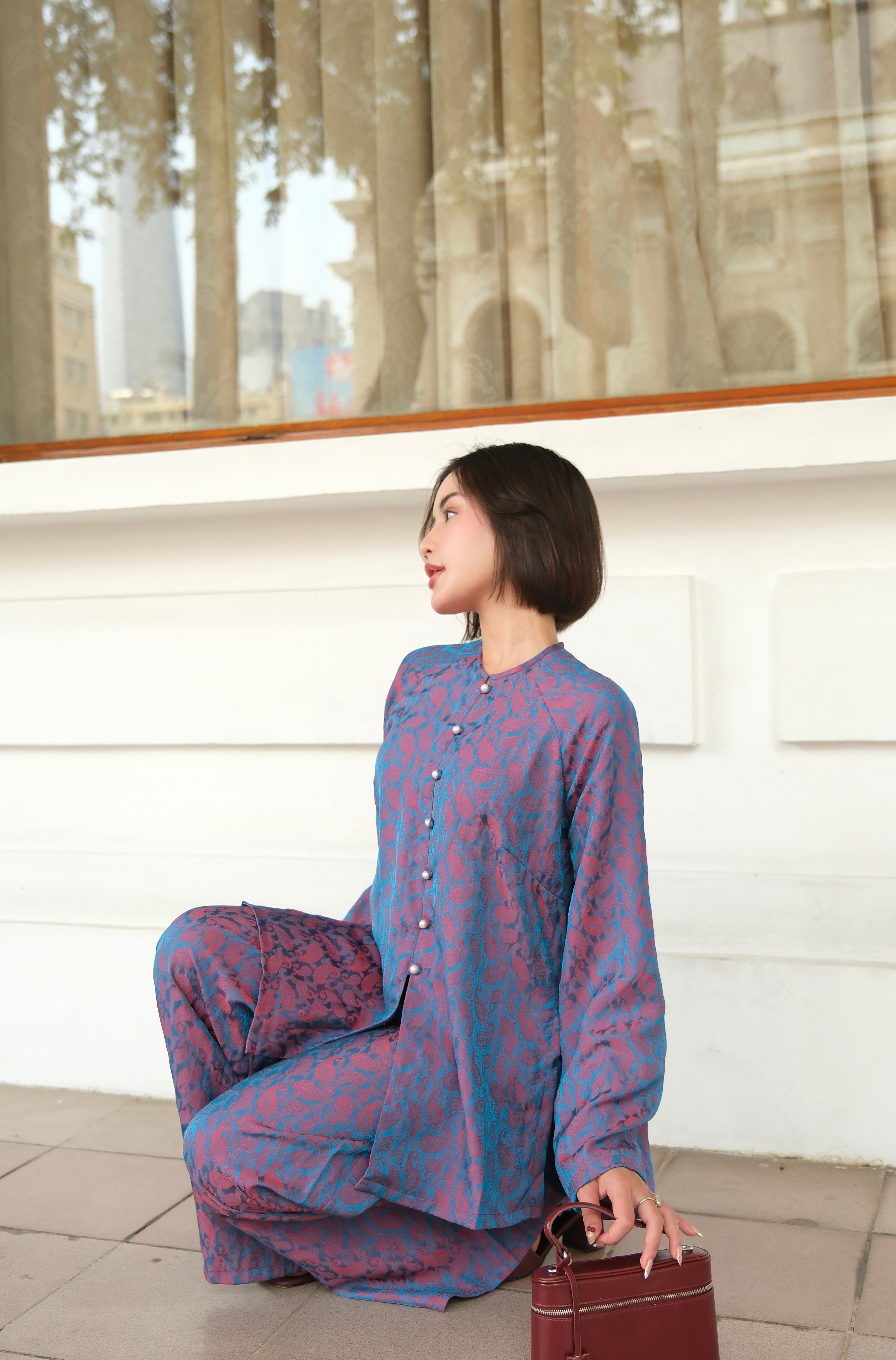 Soft Blossom Silk Set in Navy - outfit shot | RoseBae